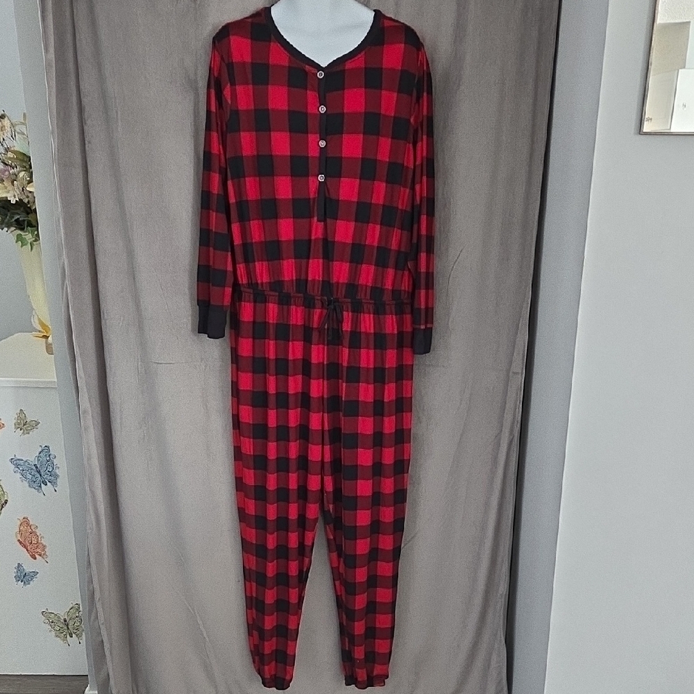 XXL La Vie En Rose Red and Black Plaid Pajama Onesie